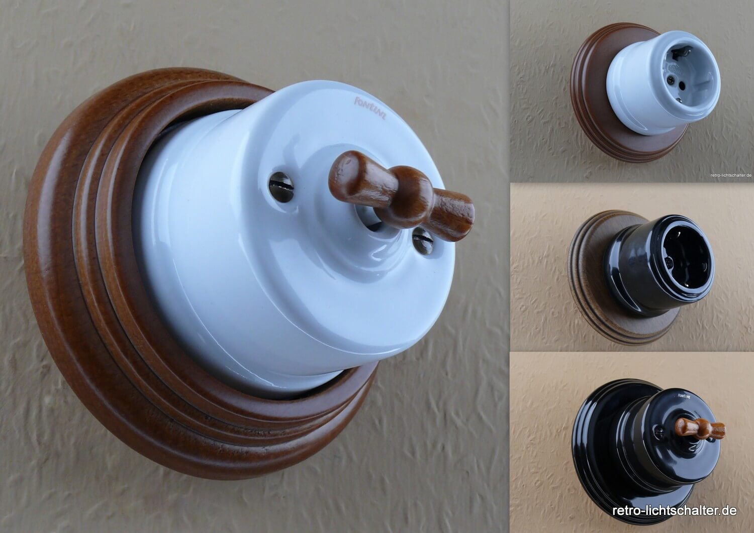 Fontini Garby, Porzellandrehschalterserie für Auf- und Unterputzinstallation